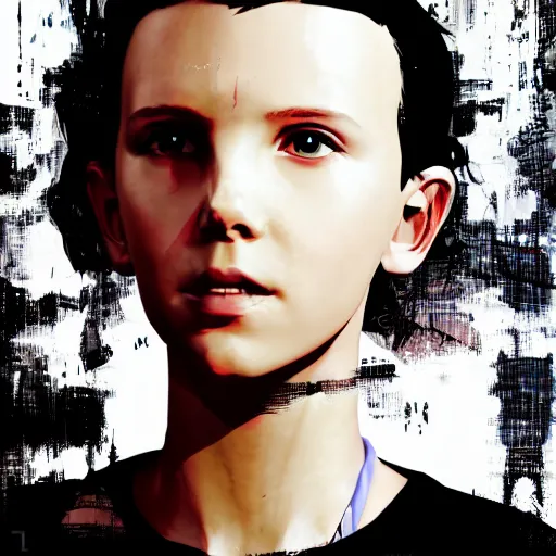 Prompt: Portrait of Millie Bobby Brown by Yoji Shinkawa, octane render