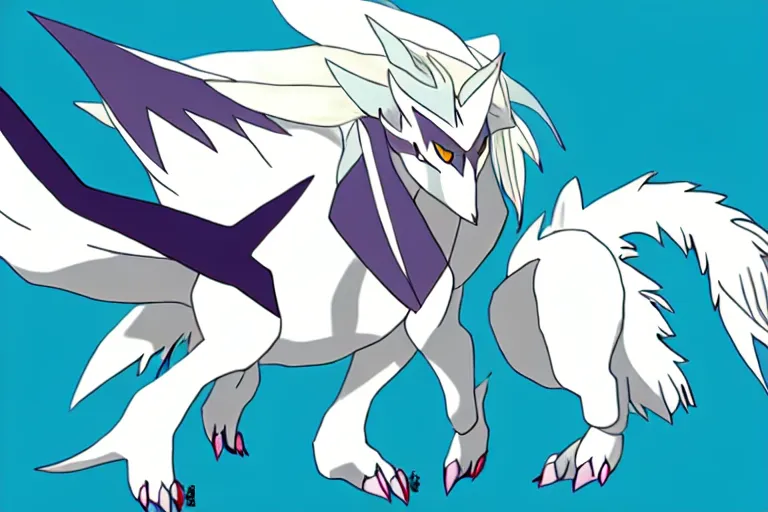 Prompt: a white feathered wolf with a bladed horn and tail. a photo of absol in the style of a pokemon snap screenshot.