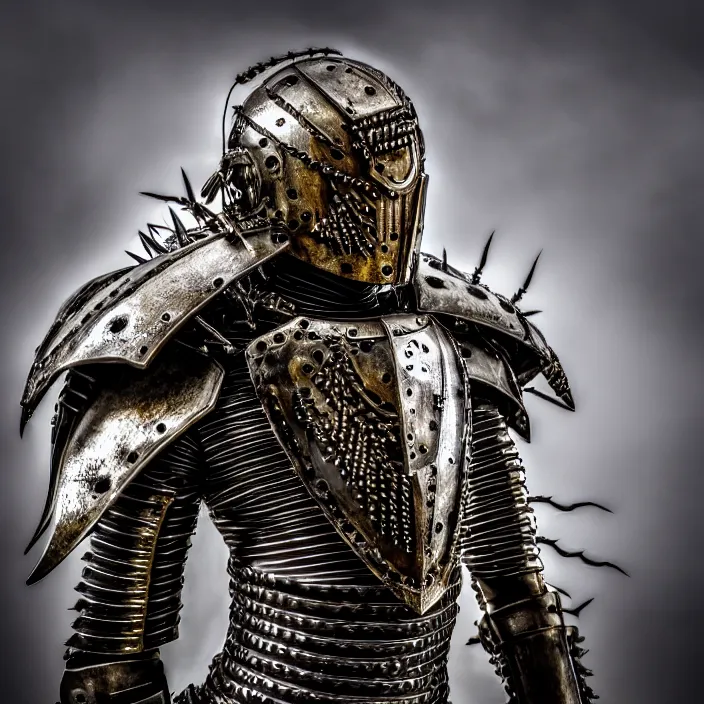 Prompt: photo of a warrior with metal centipede themed armour, highly detailed, 4 k, hdr, smooth, sharp focus, high resolution, award - winning photo