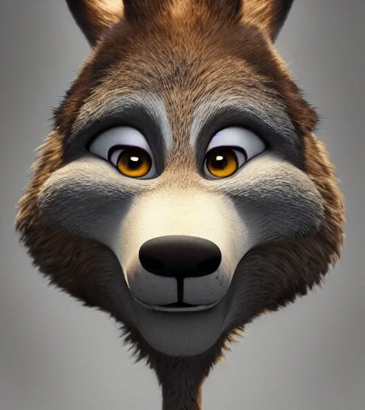 Prompt: a film still from zootopia main character portrait anthro anthropomorphic wolf guard head animal person fursona pixar disney animation sharp rendered in unreal engine 5 anime key art by greg rutkowski bloom dramatic lighting modeling beginner render