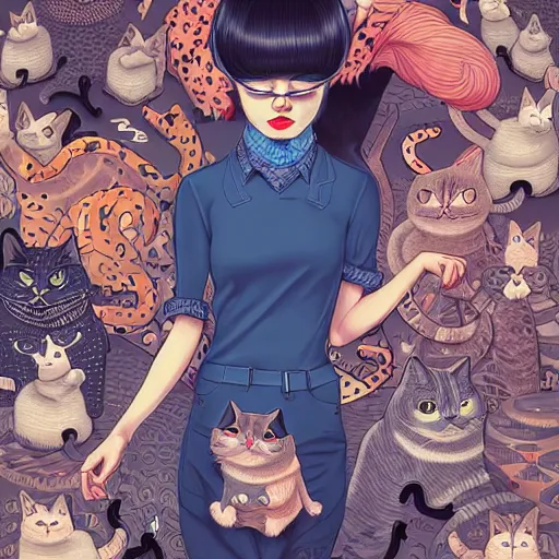 Prompt: crazy cat lady, extremely detailed, sharp focus, wide view, full body shot, smooth, digital illustration, by james jean, by rossdraws, frank franzzeta, sakimichan