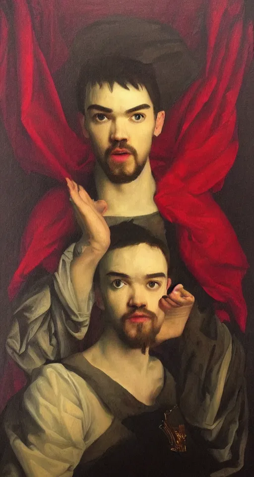 Image similar to jacksepticeye renaissance portrait painting, chiaroscuro, oil paints on canvas