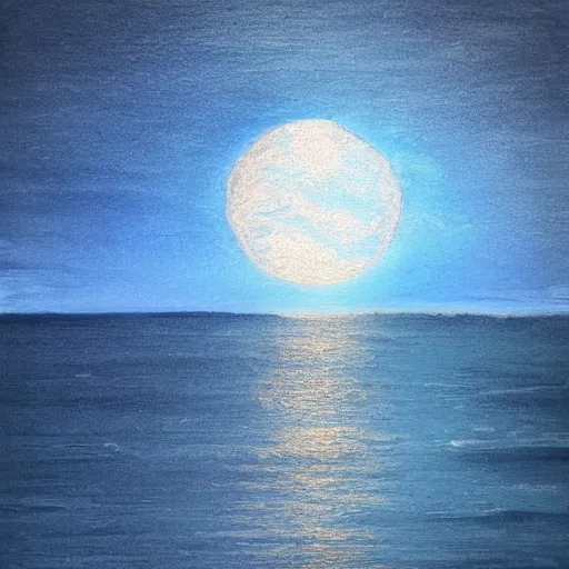 Prompt: sketch brush moon reflected in the sea