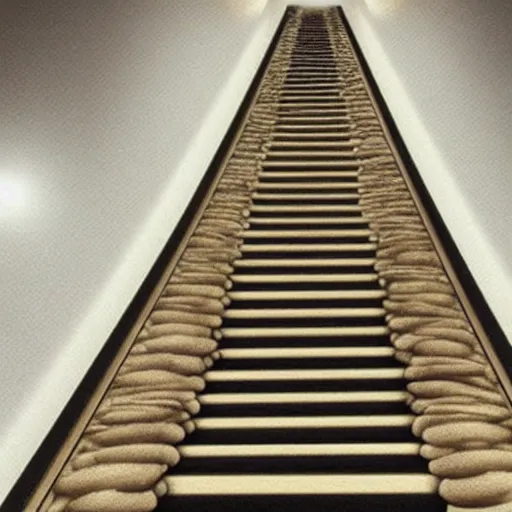 Prompt: escalator made of bread leading to the moon, bread, hyper realistic, escalator, highly detailed