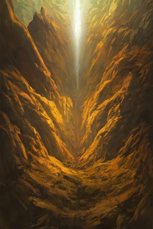 Image similar to cliff of the mire, art by paul wenzel and matt fox and j. p. targete, trending on artstation, dramatic lighting low angle view sacred geometry, oil and canvas, epic fantasy, strong colors, line drawing