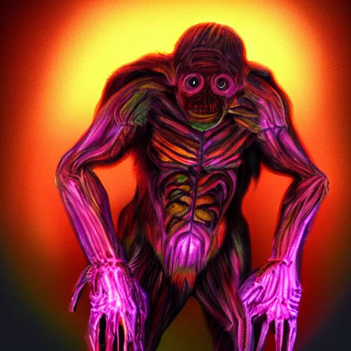 Image similar to human mutating into a monster, digital art, glowing