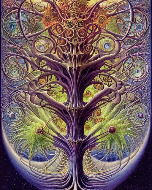 Image similar to tree of life by roger dean and andrew ferez, art forms of nature by ernst haeckel, divine chaos engine, symbolist, visionary, art nouveau, botanical fractal structures, organic, detailed, realistic, surreality