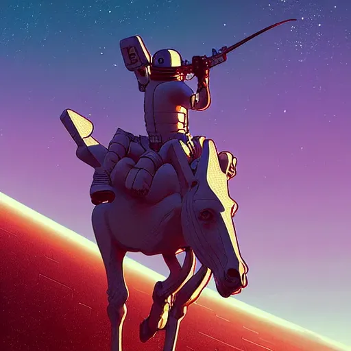 Prompt: digital art of centaur riding on top of an human astronaut back. from western by hiroyuki okiura and katsuhiro otomo and alejandro hodorovski style with many details by mike winkelmann and vincent di fate in sci - fi style. volumetric natural light photo on dsmc 3 system,