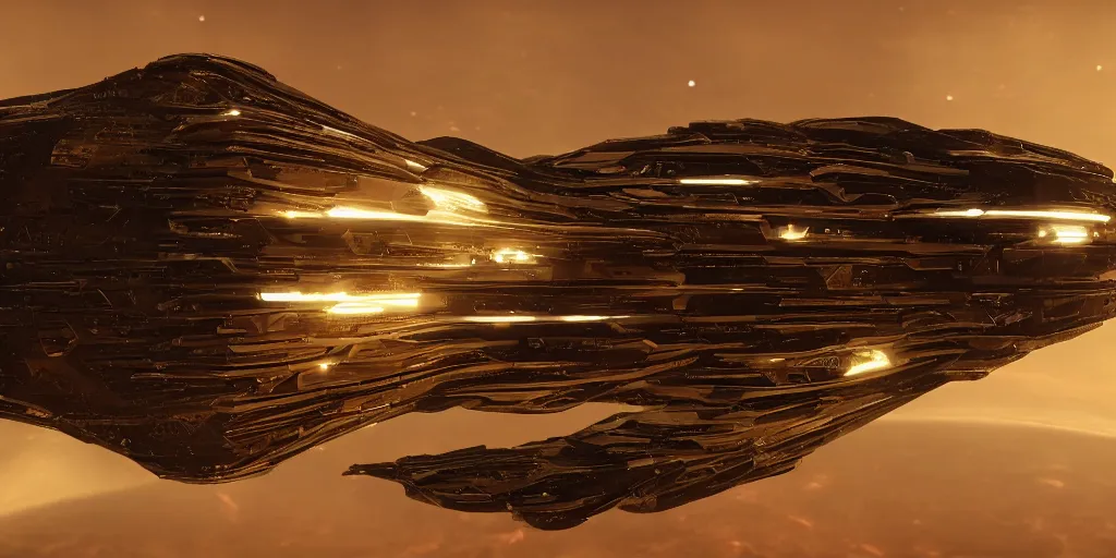 Prompt: spaceship from the movie dune, 2 0 2 1 cinematic 4 k framegrab, intricate abstract spaceship floating detailed in the dark