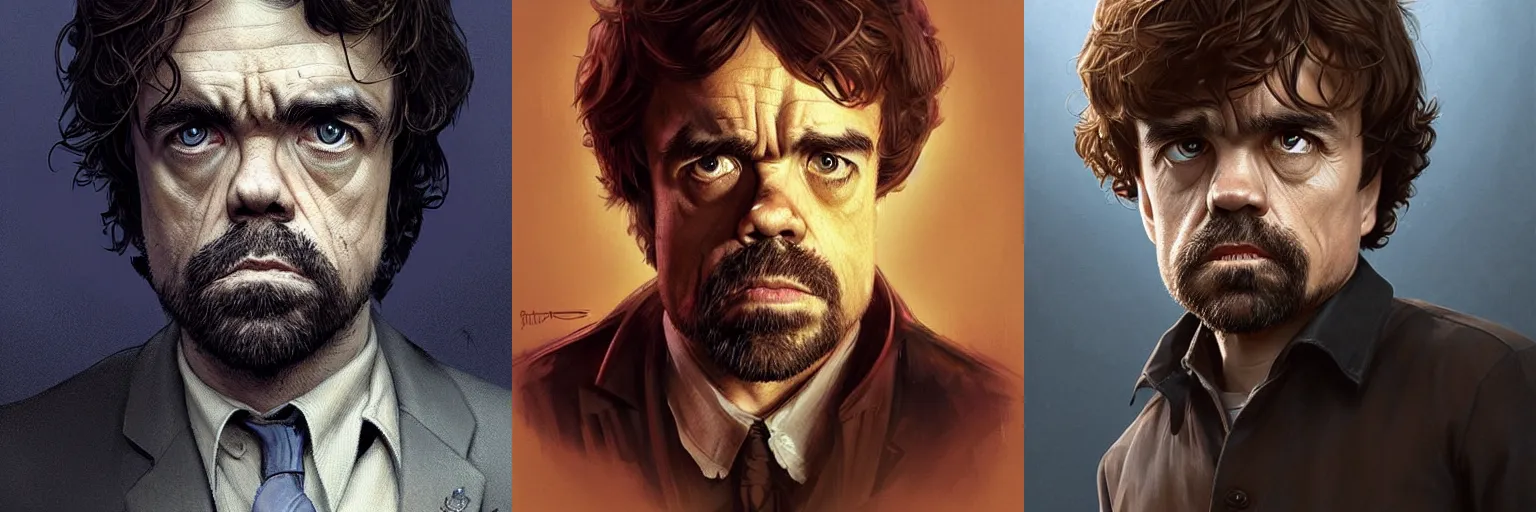 Prompt: portrait of Peter Dinklage as a detective, highly detailed, digital painting, artstation, concept art, sharp focus, illustration, art by artgerm and greg rutkowski and alphonse mucha