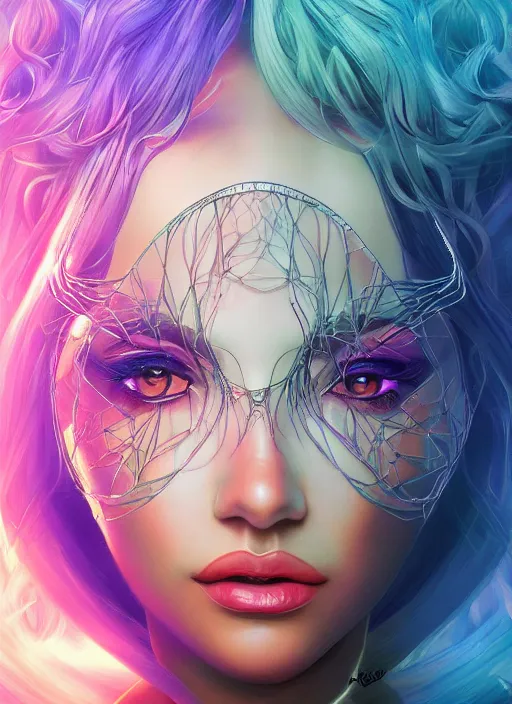 Prompt: portrait of psychedelic woman surrounded by iron scales by Artgerm, highly detailed, trending on artstation