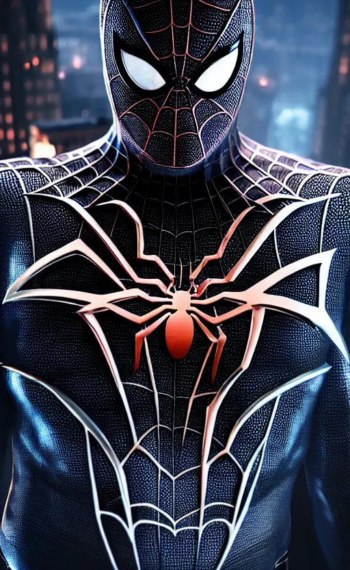 Prompt: spider man destroys batman dreamlike with jewelry, character art, hyperdetailed, 8 k realistic, frostbite 3 engine, cryengine, dof, trending on artstation, digital art