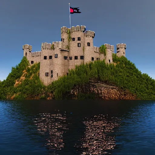 Image similar to castle fortress on an island in a lake, national geographic, real location, 8k photography, trending on artstation