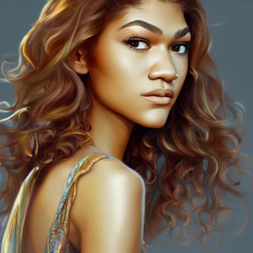 Image similar to A full portrait of Zendaya, intricate, elegant, highly detailed, digital painting, artstation, concept art, smooth, sharp focus, art by bouguerea