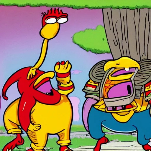 Image similar to Toejam and Earl wearing knight armor, 90s cartoon