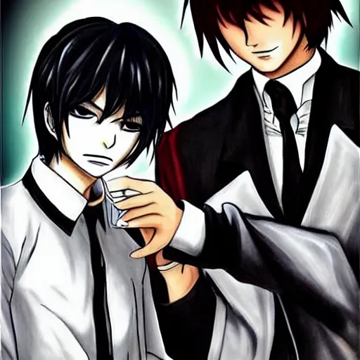 Image similar to Two handsome men,L·Lawliet and Light Yagami,Death Note