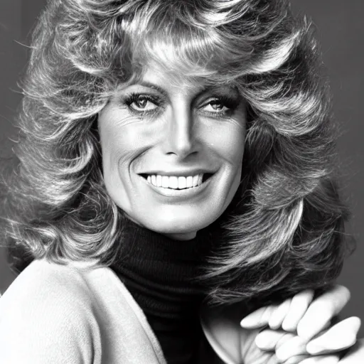 Image similar to farrah fawcett at 80 years old, studio photography