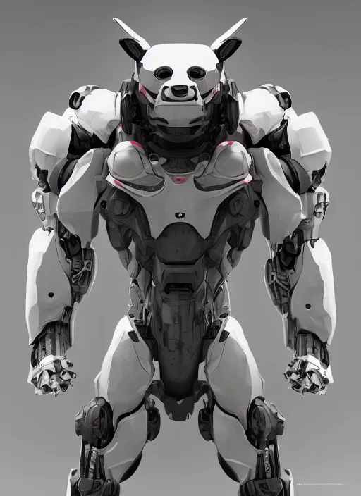 Image similar to mecha android panda, glossy texture, pure white, naturel, hyper detailed, digital art, trending in artstation, cinematic lighting, studio quality, smooth render, unreal engine 5 rendered, octane rendered, art style by klimt and nixeu and ian sprigger and wlop and krenz cushart