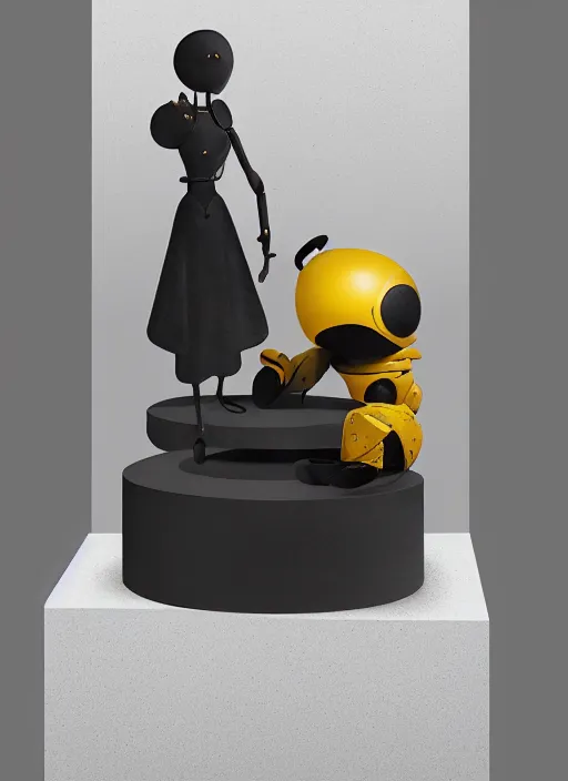 Prompt: a contemporary art sculpture on a plinth, by shepard faire, by victo ngai, by tracie grimwood, in the style of nier automata and astroneer, plain background