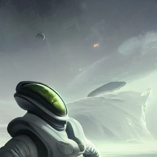 Image similar to a beautiful illustration of an futuristic astronaut with a futuristic white cybernetic spacesuit walking out of a black futuristic spaceship landed on the moon, by greg rutkowski, digital artwork, artstation, cgartists, conceptartworld, deviantart, magic the gathering artstyle, floating magical rocks, lush green meadow