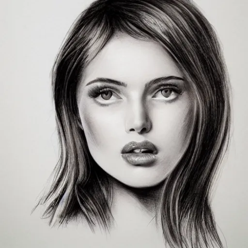 Image similar to beautiful young woman face with artist sketch detailed closeup