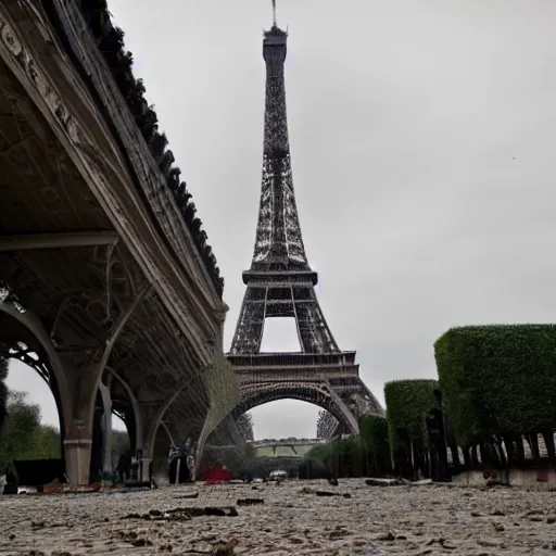 Image similar to a destroyed and deserted eiffel tower