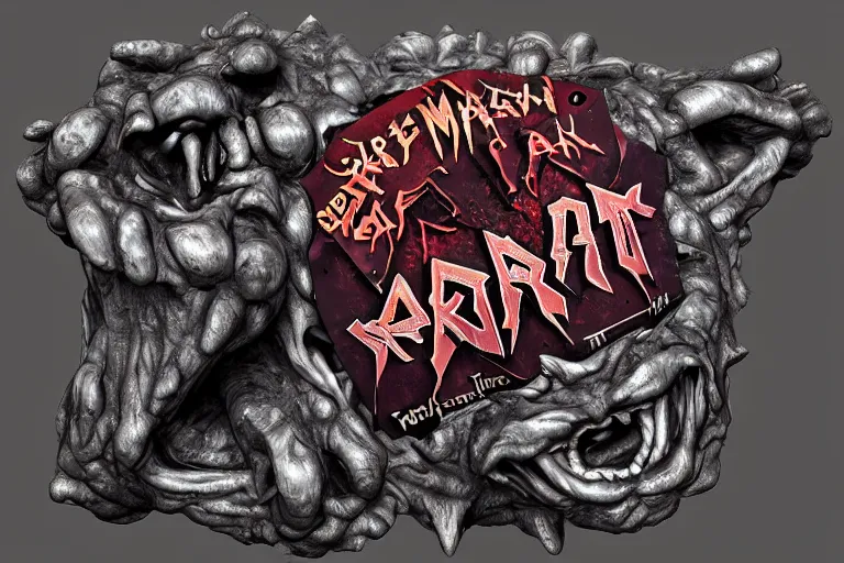 Prompt: 3d sculpt of a heavy metal inspired sign for a circus called 'the dark metal carnival', iron maiden, artstaton, digital illustration