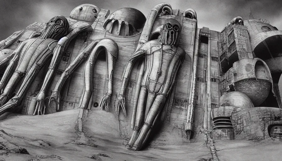 Prompt: mos eisley designed by hr giger