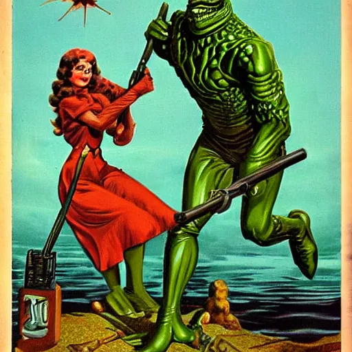 Prompt: vintage pulp art creature from The black lagoon