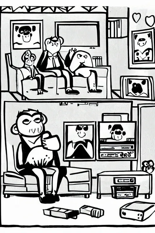 Image similar to illustration of monkeys watching tv by pendleton ward