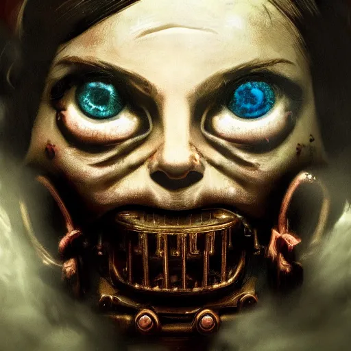 Image similar to realistic detailed 8 k deformed scary creepy fearfully face portraits of layers of fear in the style of bioshock