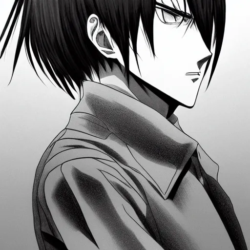 Image similar to Levi Ackerman, elegant, 2d, ultra highly detailed, digital painting, smooth, sharp focus, artstation, black and white art by Hajime Isayama