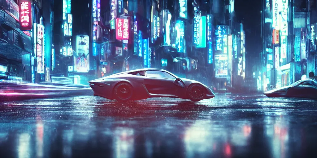 Prompt: close up macro shot of a futuristic cars on wet tokyo street at night, intricate, hyper detailed, smooth, high contrast, neon, volumetric lighting, octane, moebius, greg rutkowski, blade runner, ridley scott, cinematic