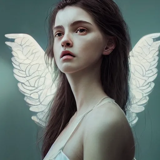 Prompt: portrait art of female angel, art by alessio albi 8 k ultra realistic, angel wings, lens flare, atmosphere, glow, detailed, intricate, full of colour, led lighting, trending on artstation, 4 k, hyperrealistic, 3 5 mm, focused, extreme details, unreal engine 5, masterpiece