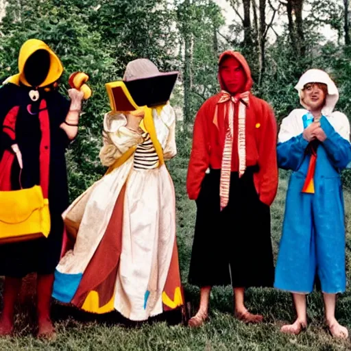 Prompt: vintage ethnographic photo of homestuck cosplayers
