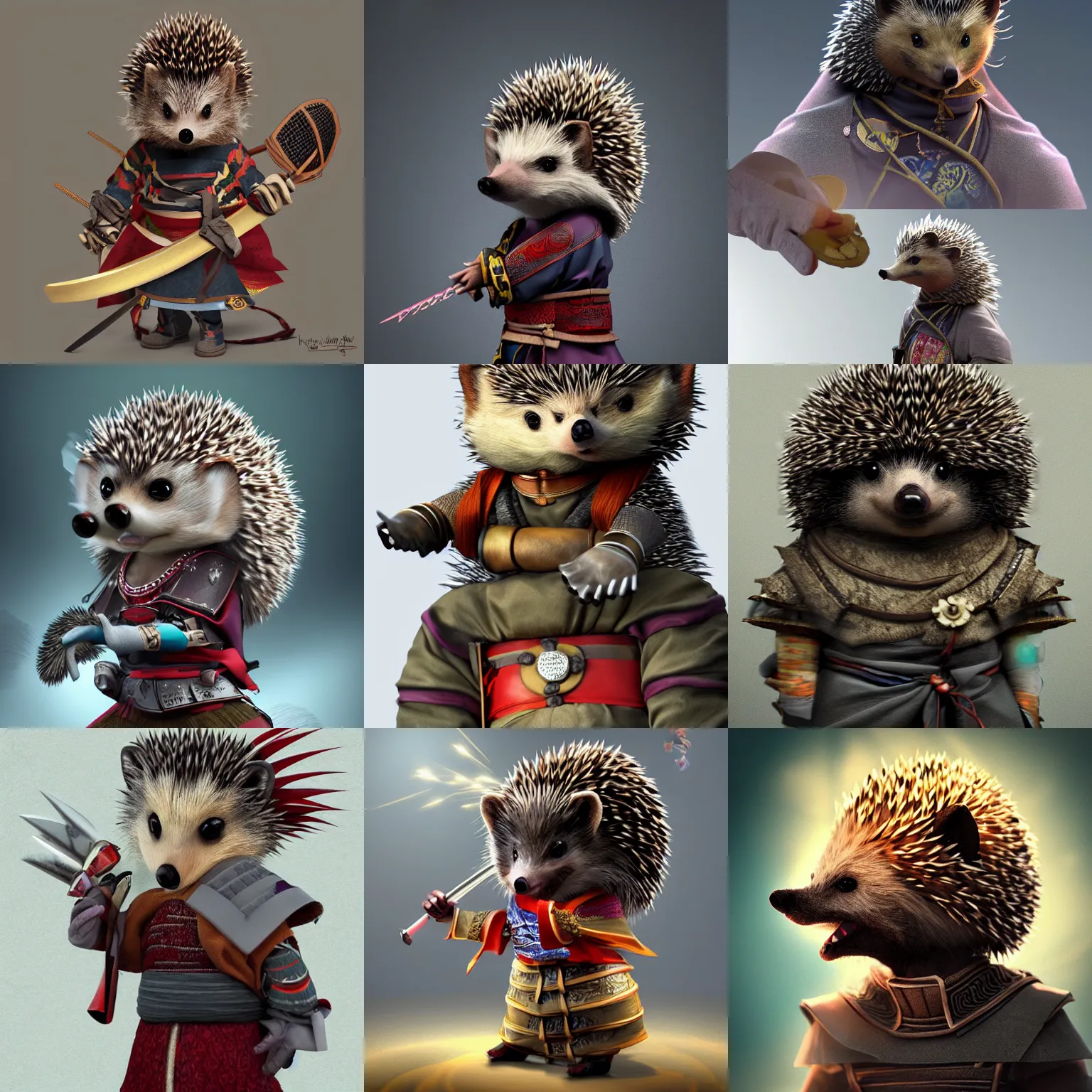 Prompt: hedgehog samurai, an anthropomorphic furry samurai who is a hedgehog, award-winning digital art, featured on artstation, intense aesthetic, 8k