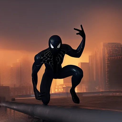 Image similar to a single venom and spider - man hybrid, dslr, cinematic, volumetric lighting, 8 k resolution, photorealistic