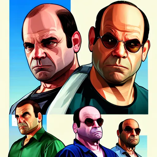 Image similar to gta v, art style by stephen bliss of george costanza