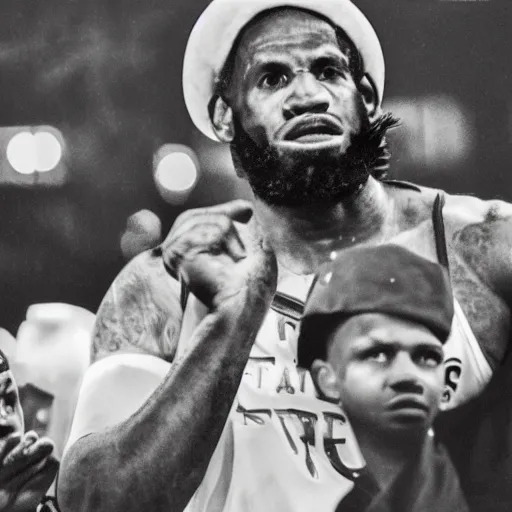 Image similar to lebron james as che guevara, heroicia, inspiring, photograph