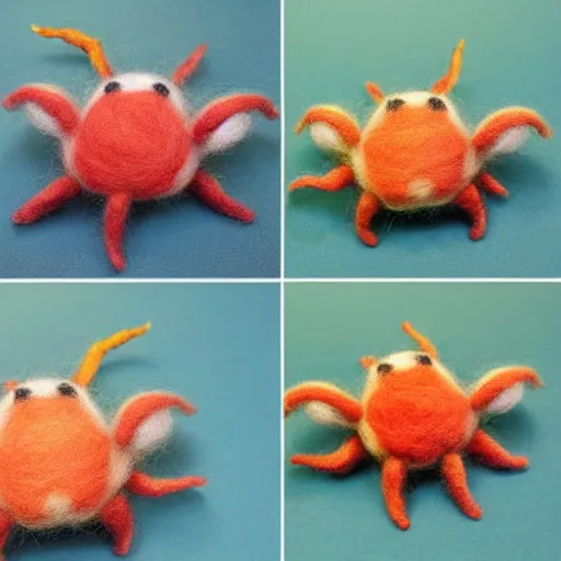 Image similar to a needle felted crab, needle felting art.