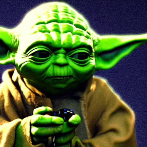 Prompt: yoda wearing headphones and holding a controller,realistic,photorealistic,hyperdetailed,professional lighting,gaming,professional photography
