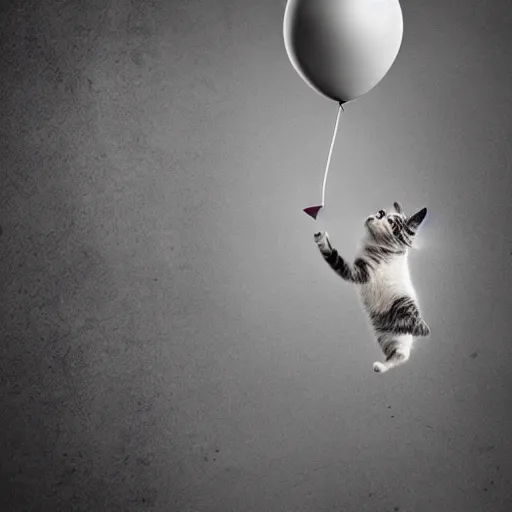 Prompt: picture of a cat trying to catch a balloon