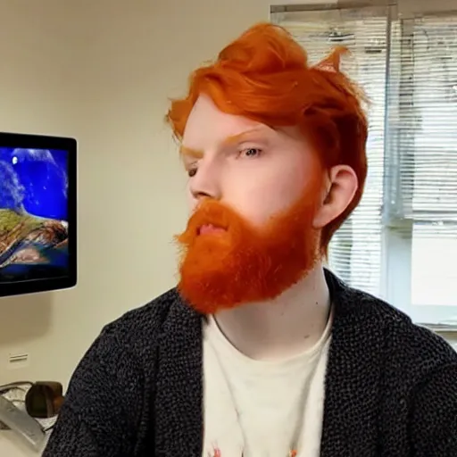 Prompt: A philosophical ginger boy streams on twitch,