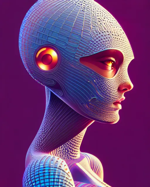 Prompt: ultra detailed, beautiful female android with human hair, side portrait, sharp focus, highly detailed vfx portrait, geometric shapes, global illumination, by moebius!! and james jean and victo ngai and tristan eaton. detailed, vector art, digital illustration, concept art. 8 k, hdr, fractal