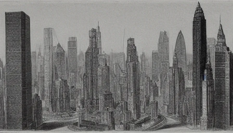 Prompt: mothership soaring between skyscrapers, 1 9 th century charcoal and pencil drawing, high detail, high contrast