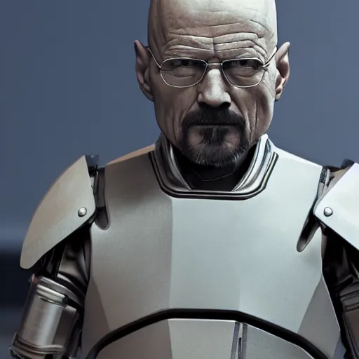 Prompt: Walter White in cybernetic battle armour, 4k octane render, highly detailed, concept art, Ralph McQuarrie