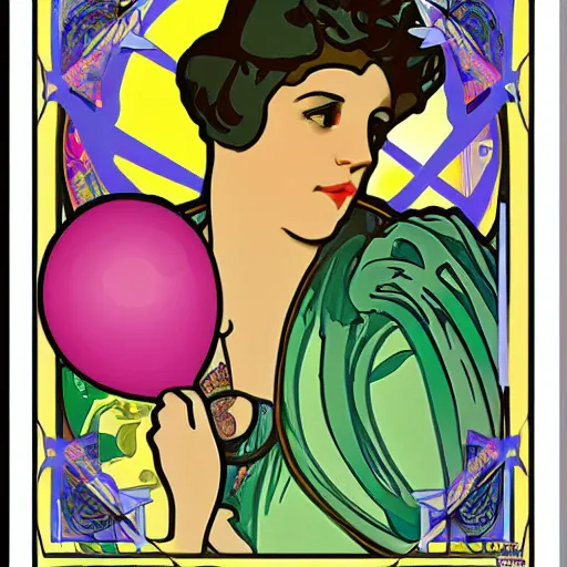 Image similar to balloon pop art in the style of alphonse mucha