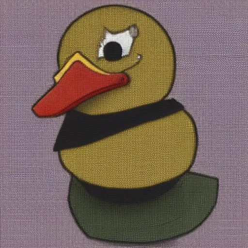 Image similar to a sad little samurai duck