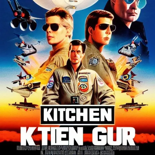 Image similar to The Incredible poster for KITCHEN GUN vs TOP GUN universalpictures 4k