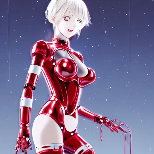 Prompt: girl wearing robotic suit, high detail, back view, bunny suit playboy, tight suit, nurse's leather suit, in red velvet stockings, red bra, high shoes, full length, very anime, fine - face, audrey plaza, realistic shaded perfect face, fine details. anime. realistic shaded lighting poster by ilya kuvshinov katsuhiro otomo ghost